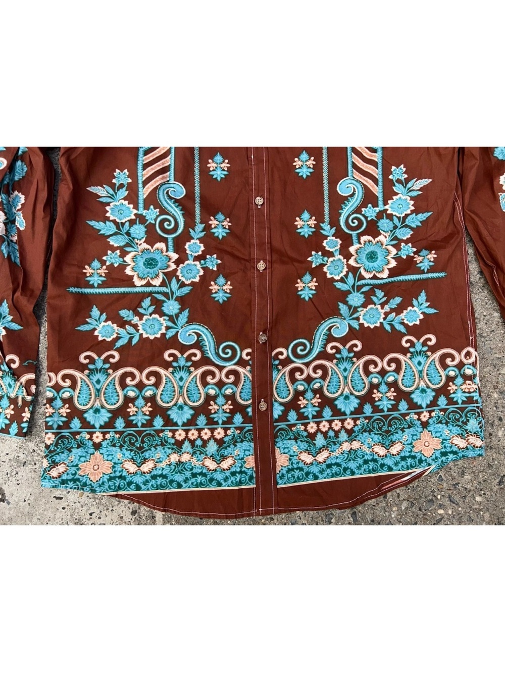 Boozelele Floral Paisley Western Brown Button Down Cotton Shirt XL NWOT - Picture 2 of 12